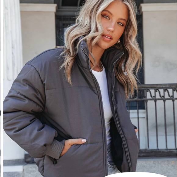 Vici Jackets & Blazers - THOMAS POCKETED PUFFER JACKET - CHARCOAL